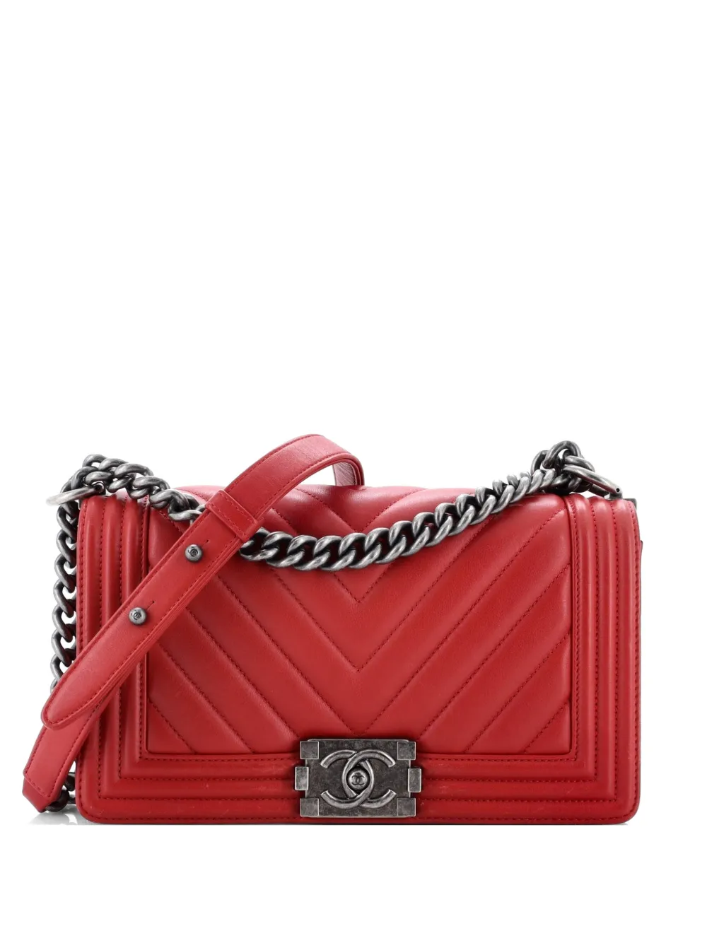 CHANEL Pre-Owned Boy Flap Bag Chevron Lambskin New Medium shoulder bag - Rosso