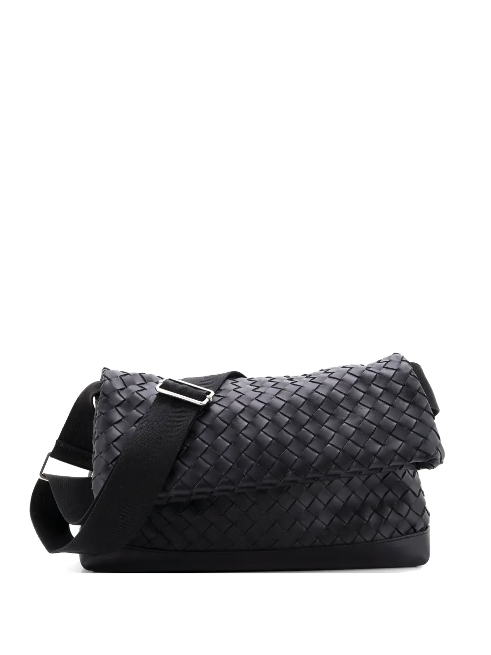 Bottega Veneta Pre-Owned Classic Fold Over Messenger Bag Intrecciato Leather Large crossbody bag - Nero