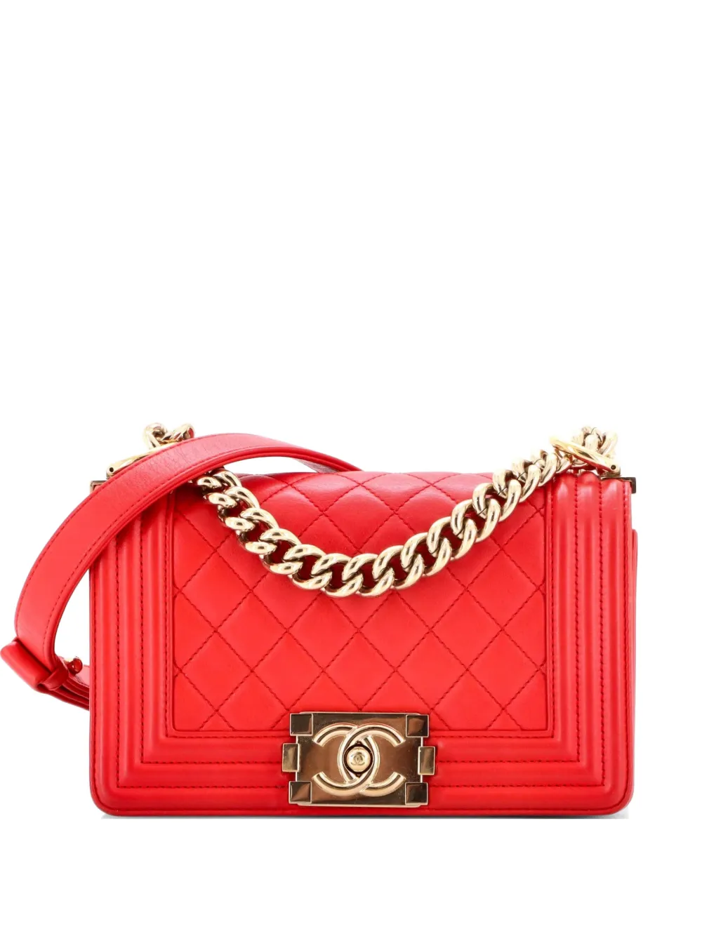 CHANEL Pre-Owned Boy Flap Bag Quilted Lambskin Small crossbody bag - Red