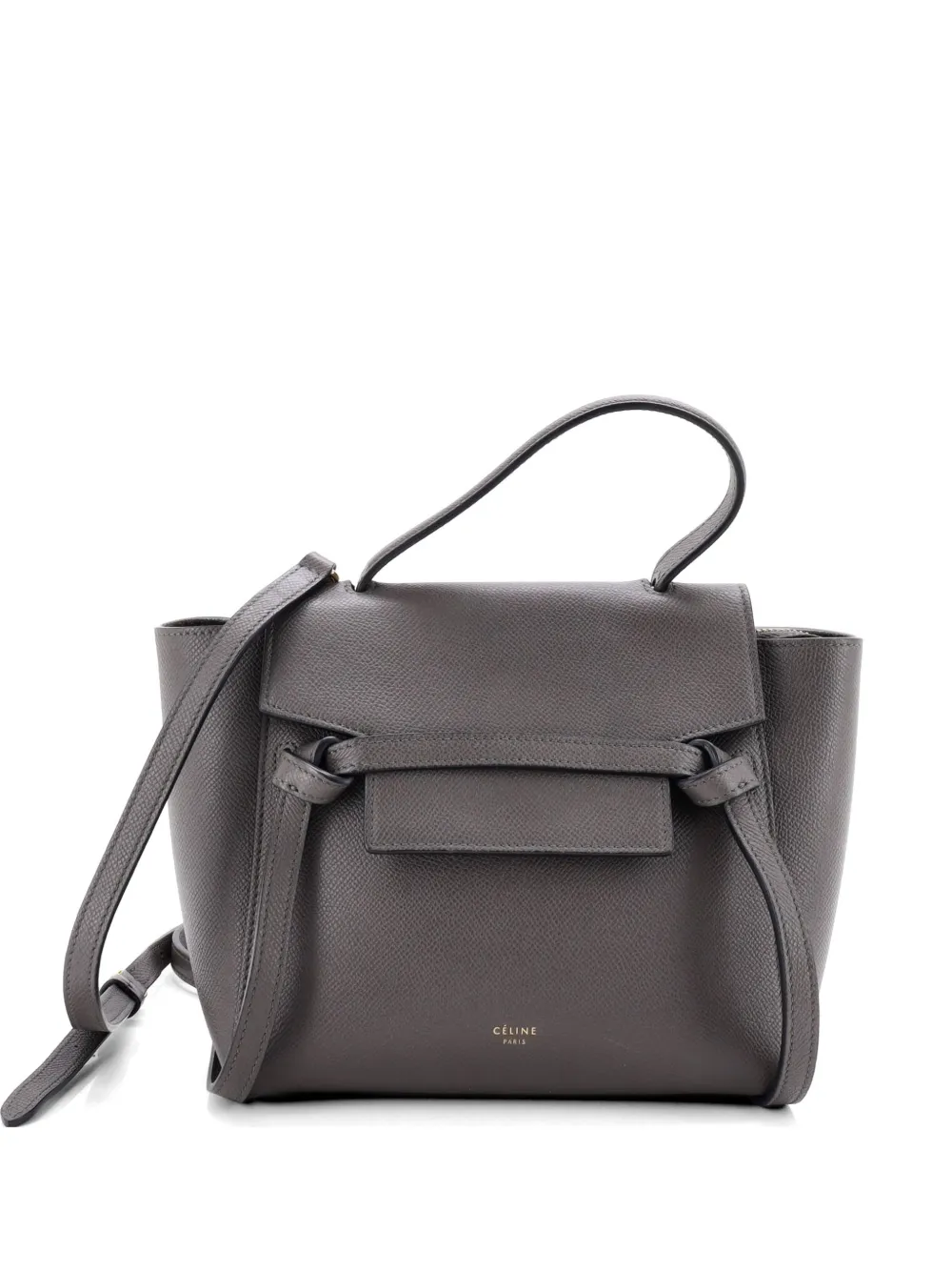 Pre-owned Celine Belt Bag Textured Leather Nano Shoulder Bag In Gray