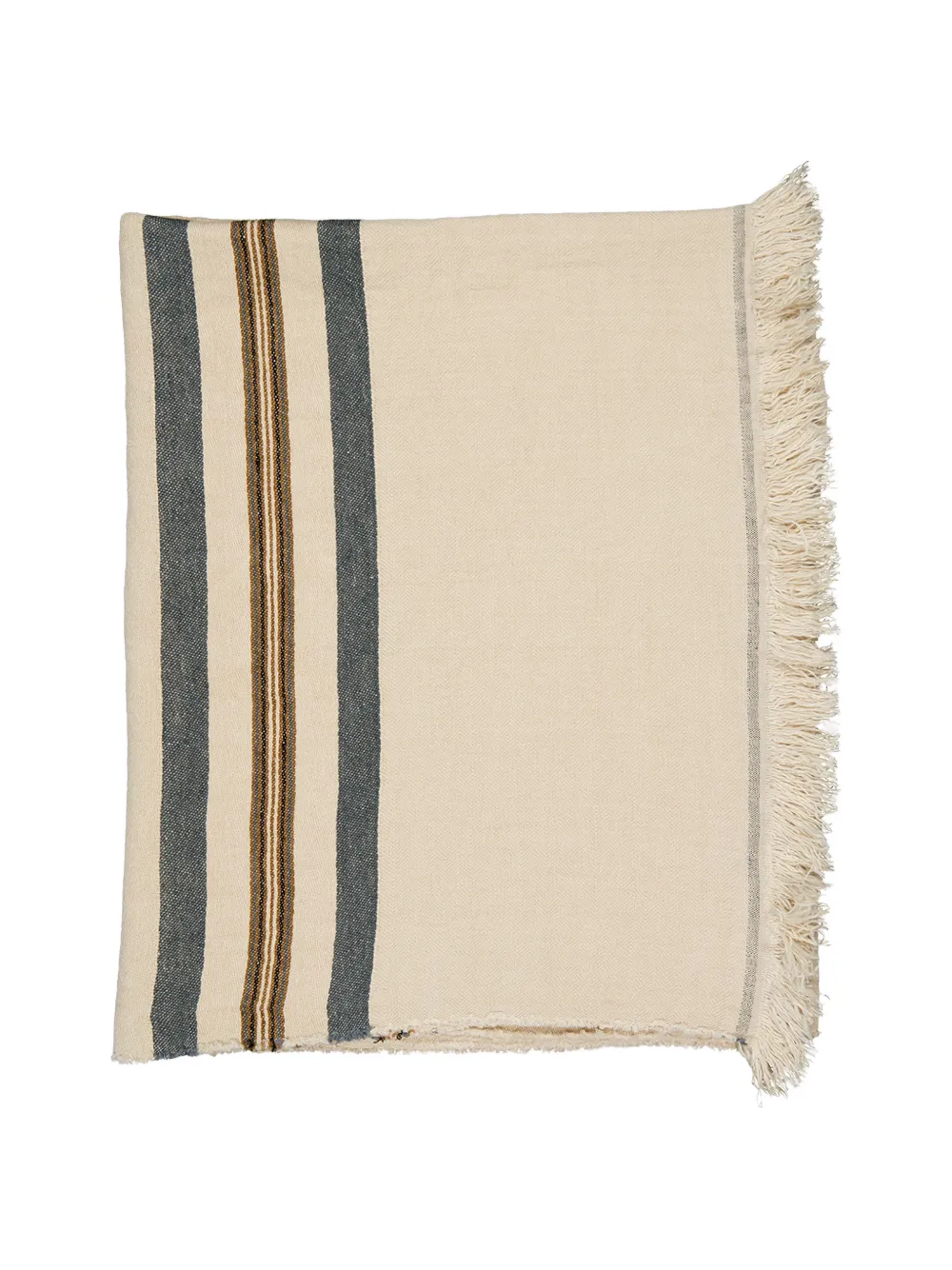 Libeco Stripes Fringed-detail Linen Towel In White
