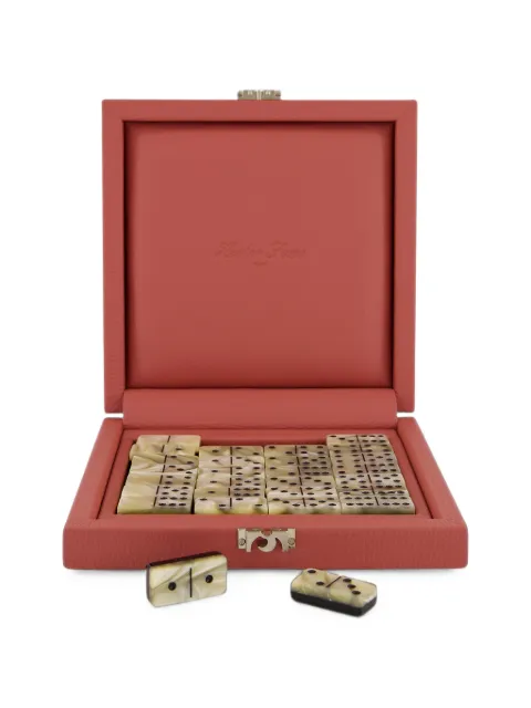 Hector Saxe leather-cased nacre dominoes