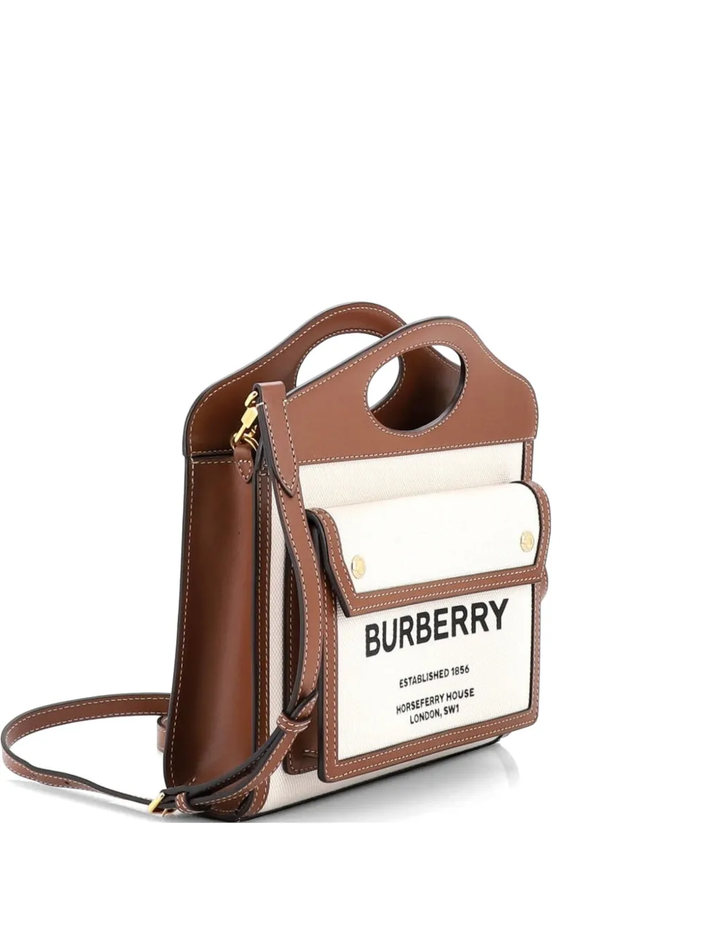 Burberry Pre-Owned Logo Pocket Tote Canvas with Leather Mini crossbody bag - Marrone