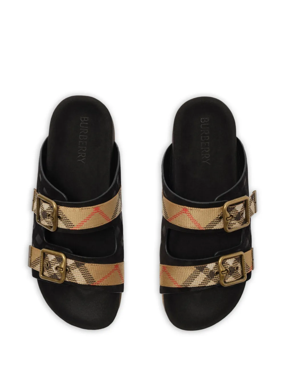 Burberry Check Suede Urchin Sandals in Black, view 3