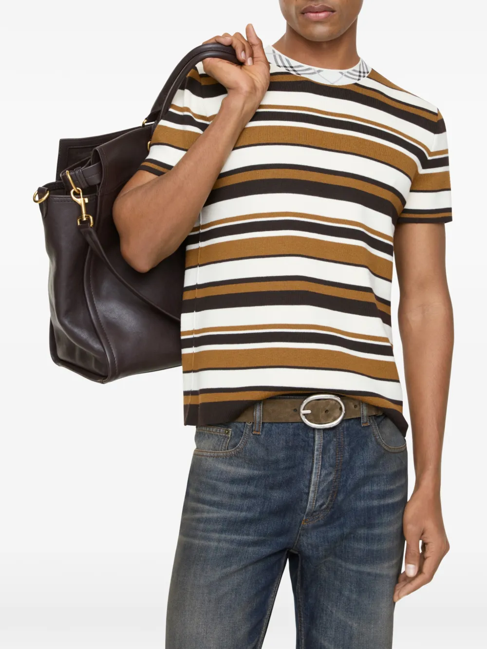 Burberry Gestreept T-shirt van wolblend Beige