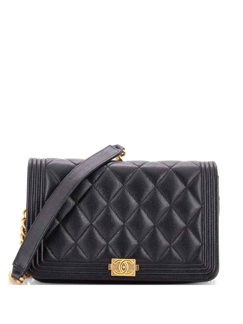 CHANEL Pre-Owned Boy Wallet on Chain Quilted Caviar crossbody bag - Black