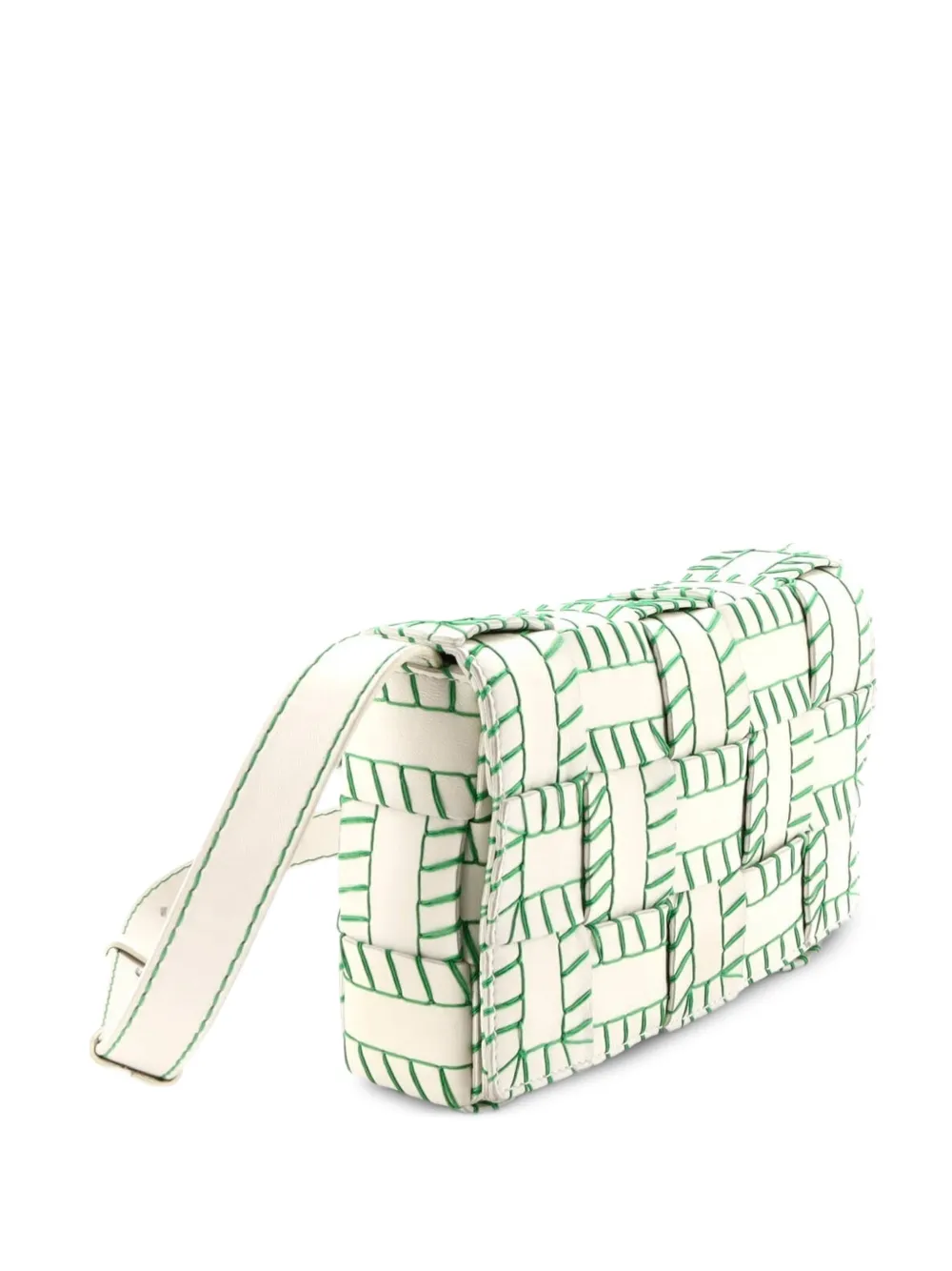  Bottega Veneta Pre-owned Cassette Baseball Stitch Maxi Intrecciato Leather Medium Crossbody Bag - White 
