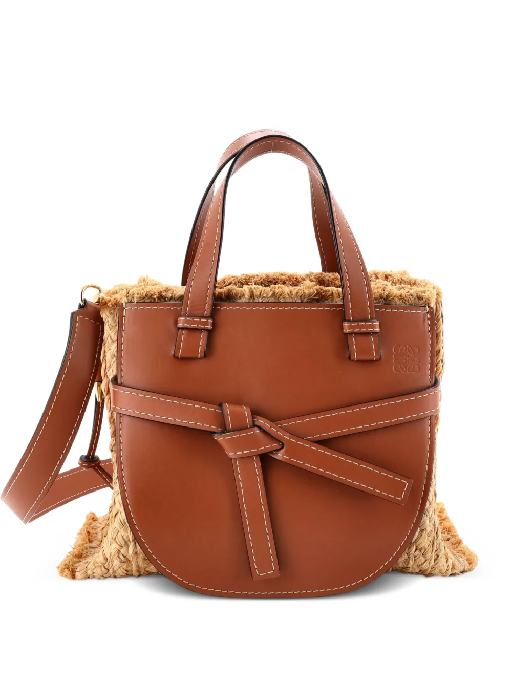 Loewe Pre-Owned Gate Leather and Straw Small tote bag - Marrone