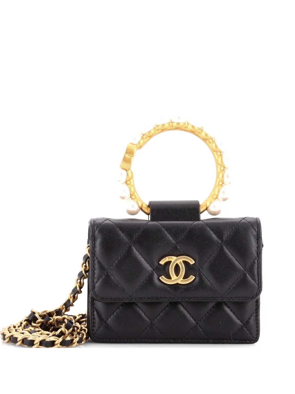 CHANEL Pre-Owned Pearl Crown with Chain Quilted Lambskin clutch bag - Nero