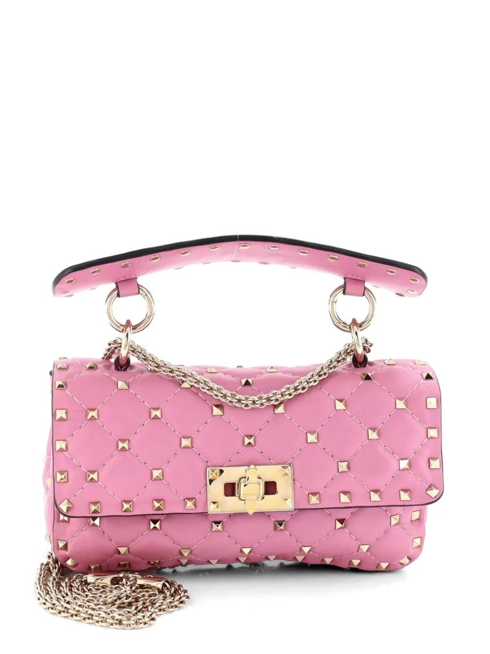 Valentino Garavani Pre-Owned Rockstud Spike Flap Bag Quilted Leather Small crossbody bag - Rosa