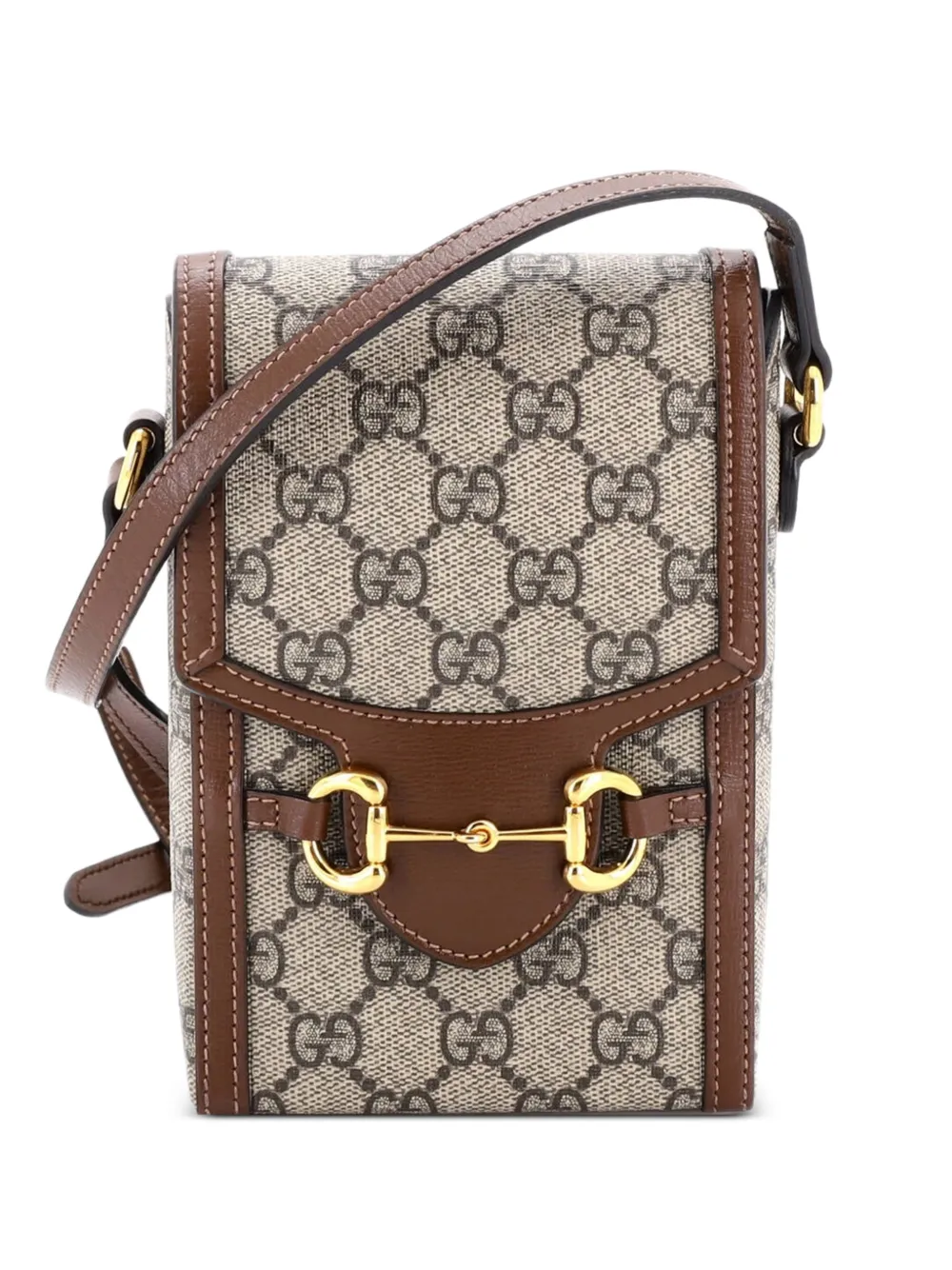 Gucci Pre-Owned Horsebit 1955 GG Coated Canvas with Leather Mini crossbody bag - Marrone