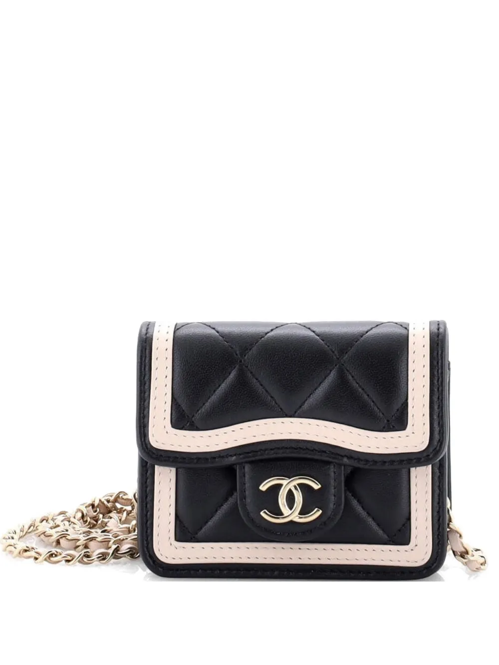 CHANEL Pre-Owned Strip On CC Flap Clutch with Chain Quilted Lambskin crossbody bag - Nero