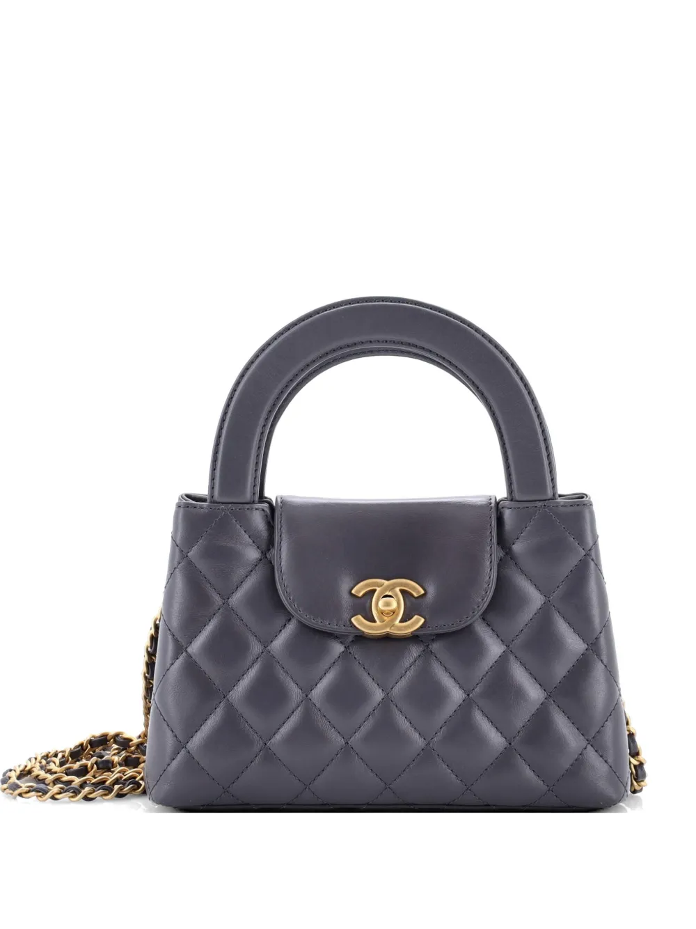 CHANEL Pre-Owned Kelly Top Handle Shopping Bag Quilted Shiny Aged Calfskin Mini satchel - Grau