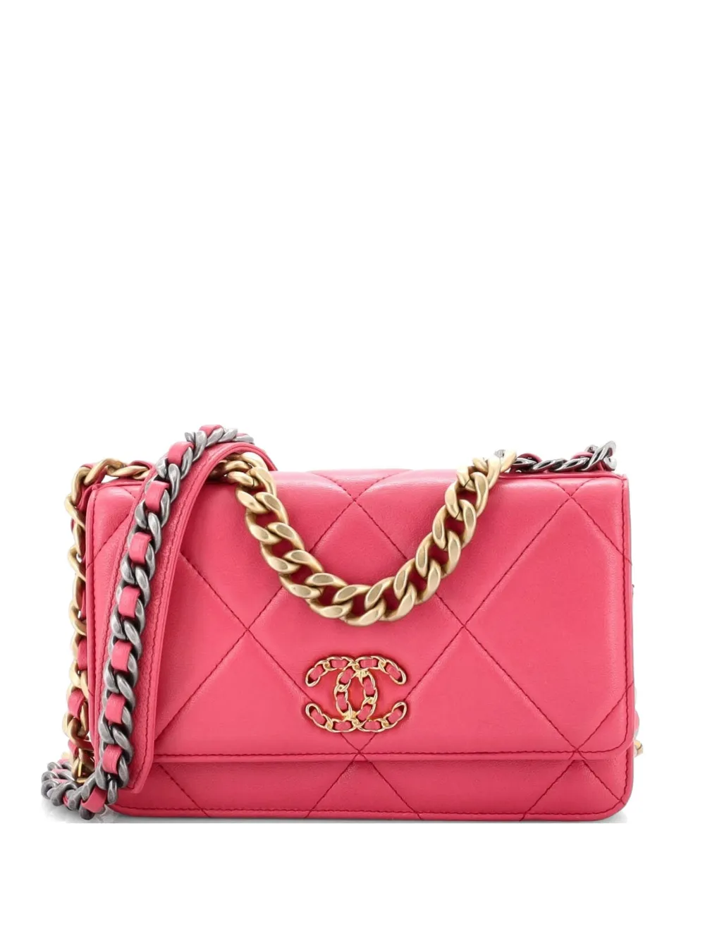 CHANEL Pre-Owned 19 Wallet on Chain Quilted Lambskin crossbody bag - Rosa