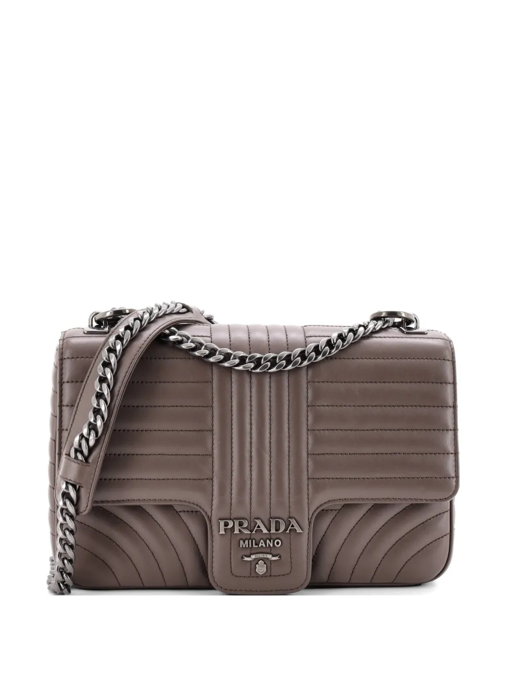 Prada Pre-Owned Chain Flap Diagramme Quilted Leather Large shoulder bag - Grigio