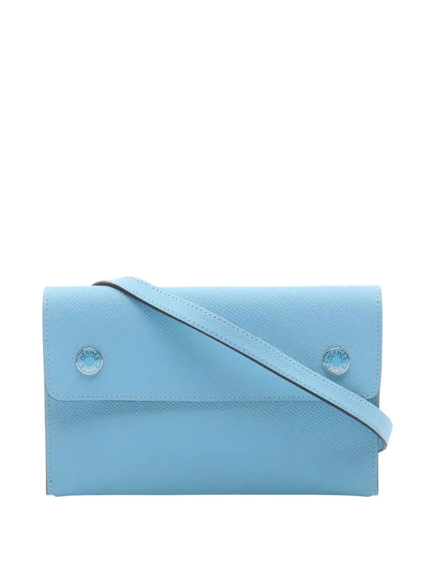 Hermès Pre-owned 2023 Epsom Hermesnap Wallet on Strap Crossbody Bag in Blue