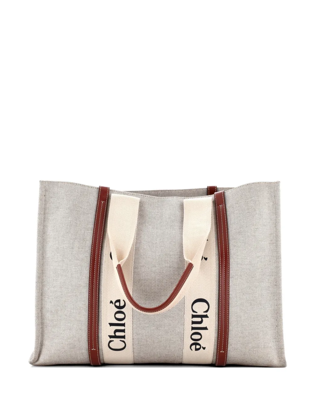 Chloé Pre-Owned Woody Canvas with Leather Large tote bag - Marrone