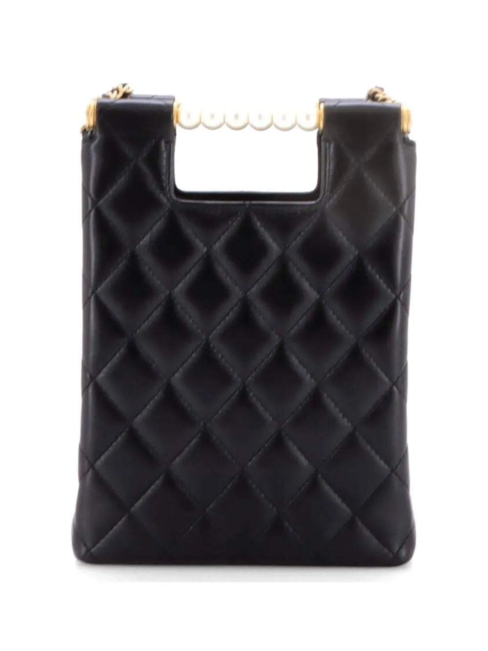  Chanel Pre-owned Chain Around Cut Out Handle Evening Quilted Lambskin With Pearls Mini Tote Bag - Black 
