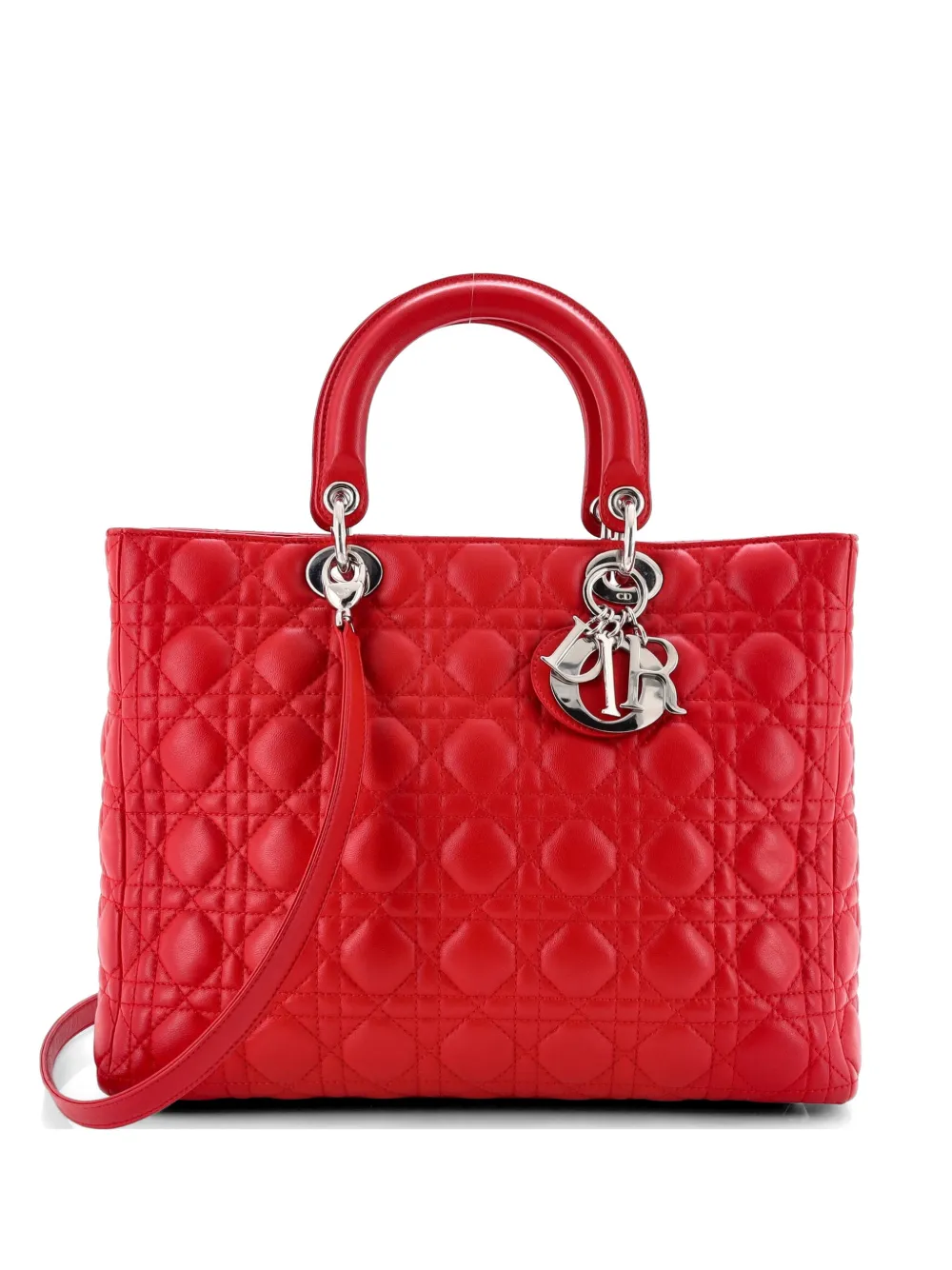 Christian Dior Pre-Owned Lady Dior Bag Cannage Quilt Lambskin Large tote bag - Red
