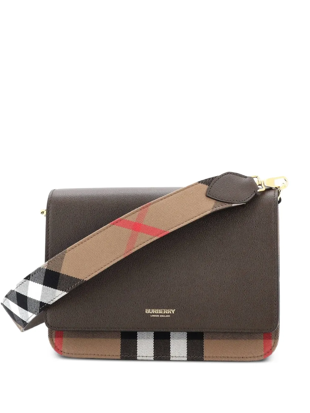 Burberry Pre-Owned Mackford Leather and House Check Canvas Small shoulder bag - Marrone