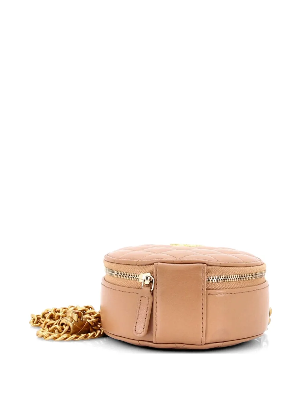 All Slide Long Round Clutch With Chain Quilted Lambskin Crossbody Bag