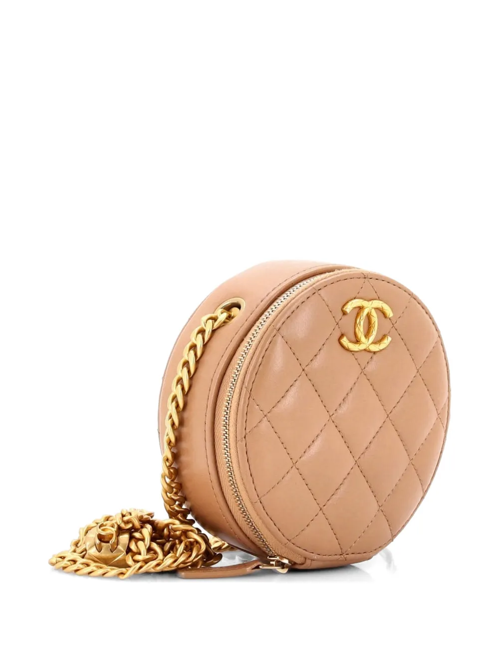 All Slide Long Round Clutch With Chain Quilted Lambskin Crossbody Bag