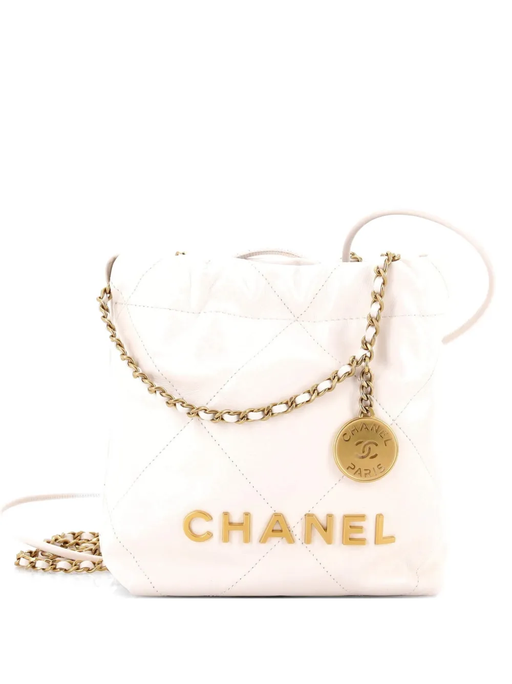 CHANEL Pre-Owned 22 Chain Hobo Quilted Shaded Calfskin Mini crossbody bag - Bianco