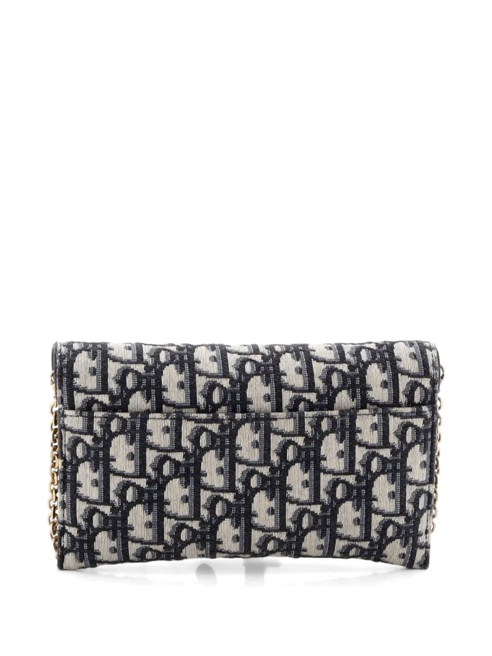 Pre-owned Dior Saddle Chain Wallet Oblique Canvas Crossbody Bag In Blue