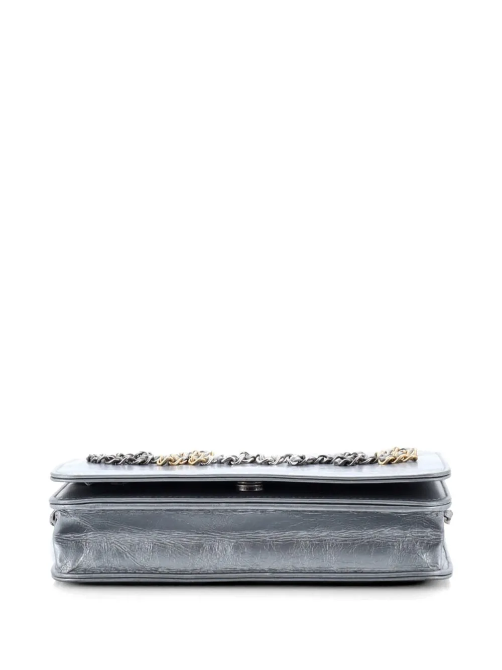 Pre-owned Chanel Chain Signe Wallet On Chain Calfskin Crossbody Bag In Silver
