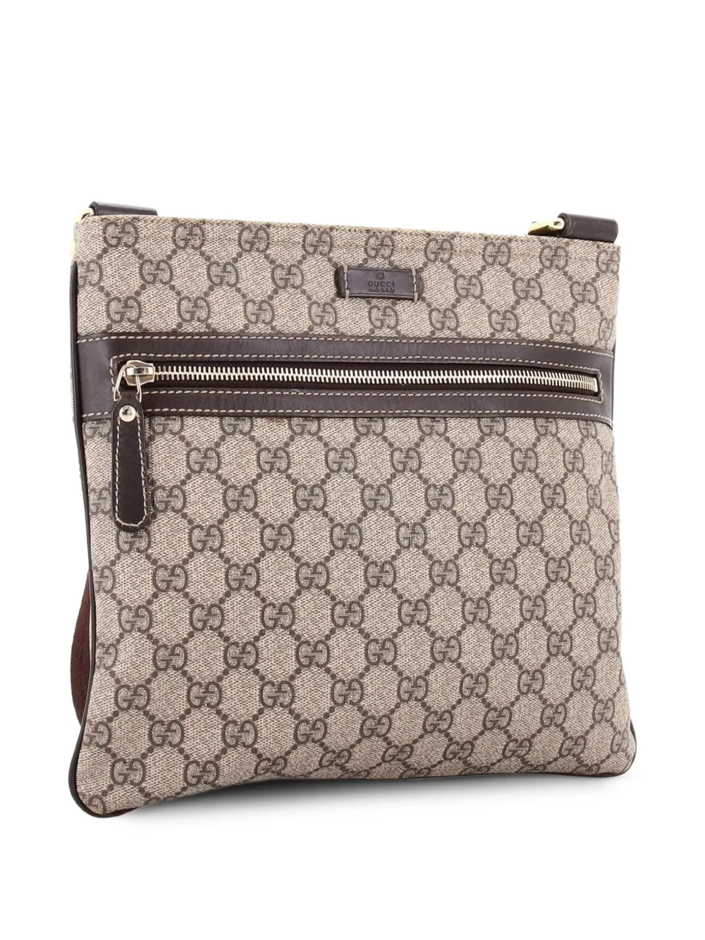 Front Zip Flat Messenger Bag Gg Coated Canvas Medium Crossbody Bag
