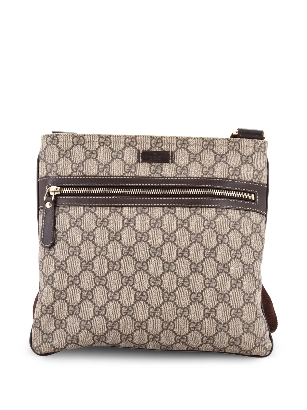 Gucci Pre-Owned Front Zip Flat Messenger Bag GG Coated Canvas Medium crossbody bag - Marrone