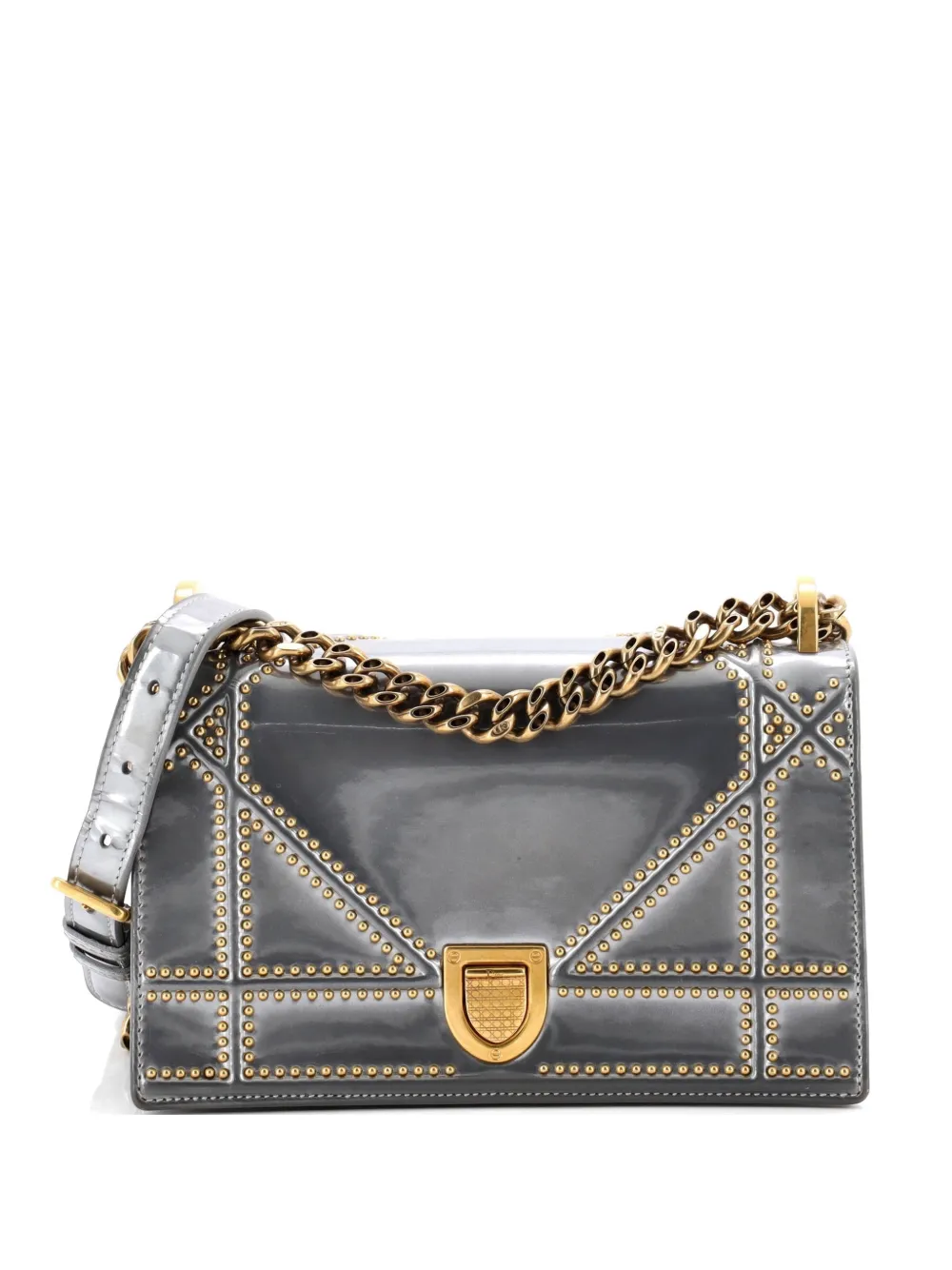 Christian Dior Pre-Owned Diorama Flap Bag Studded Patent Small crossbody bag - Argento