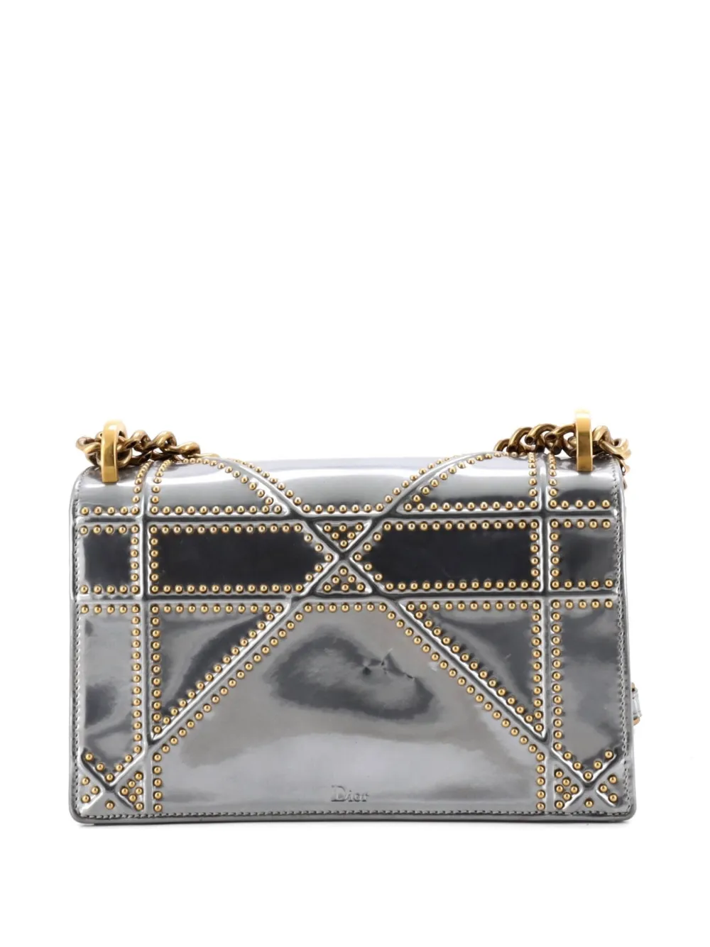  Christian Dior Pre-owned Borsa A Tracolla Diorama Piccola In Pelle Verniciata Con Battente E Borchie - Argento 