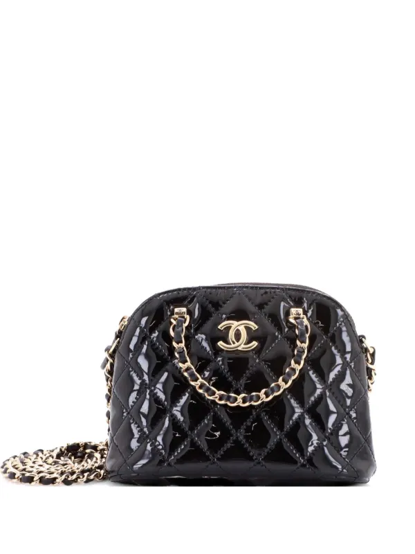 Chanel Pre-owned CC Dome Zip Quilted Patent Mini Crossbody Bag in Black
