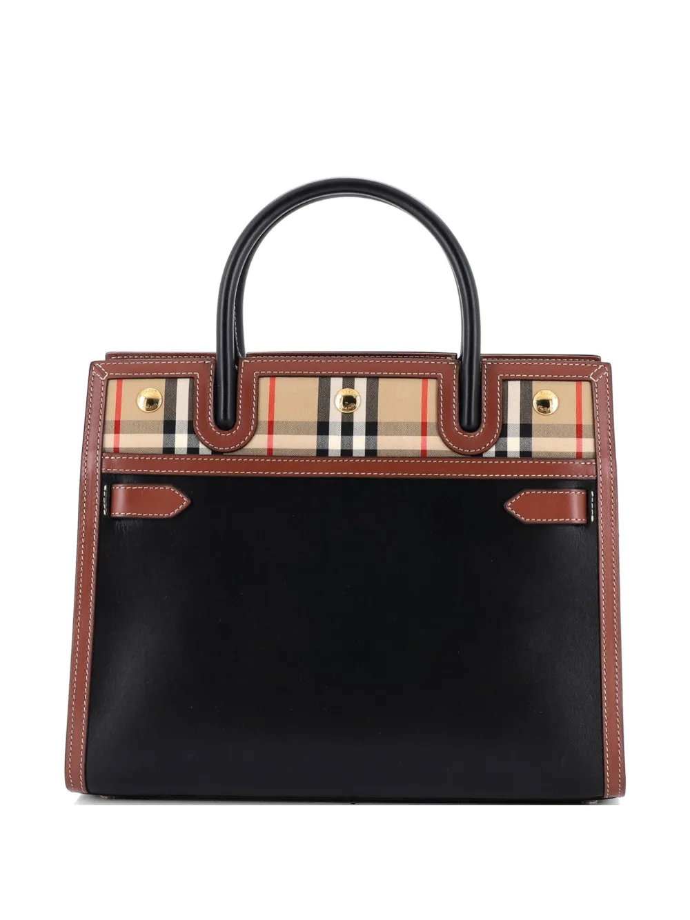 Burberry Pre-Owned Title Two Handle Tote Leather with Vintage Check Canvas Small satchel - Black