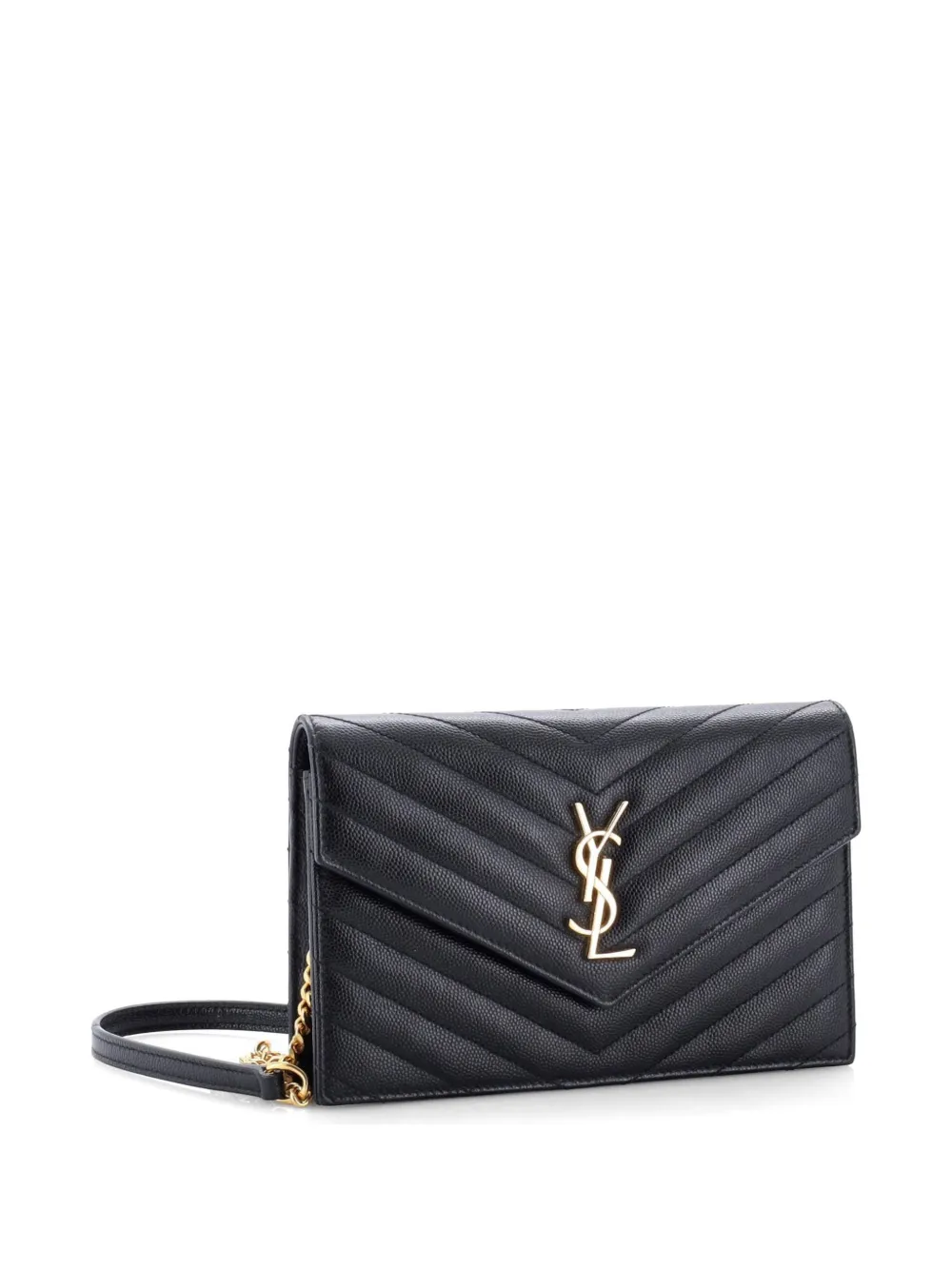  Saint Laurent Pre-owned Classic Monogram Wallet On Chain Matelasse Chevron Leather Small Crossbody Bag - Black 