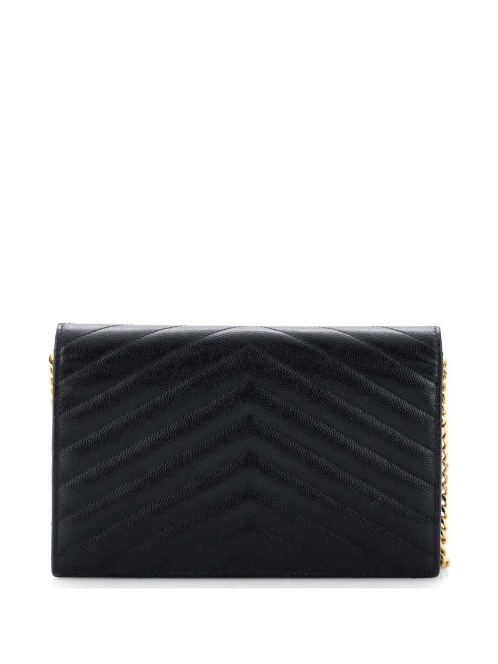  Saint Laurent Pre-owned Classic Monogram Wallet On Chain Matelasse Chevron Leather Small Crossbody Bag - Black 