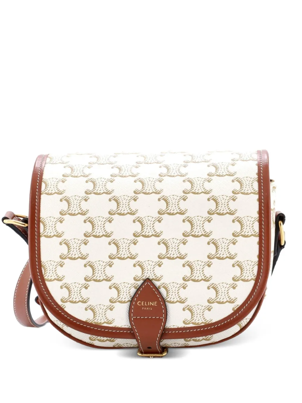 Celine Pre-Owned Folco Bag Triomphe Coated Canvas Medium crossbody bag - Nude