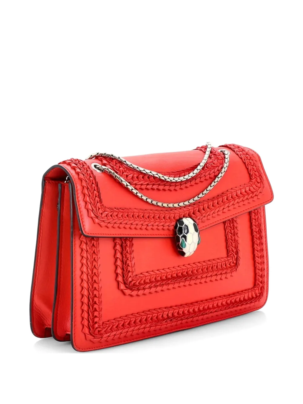  Bvlgari Pre-owned Serpenti Forever Square Plisse Leather Medium Shoulder Bag - Red 