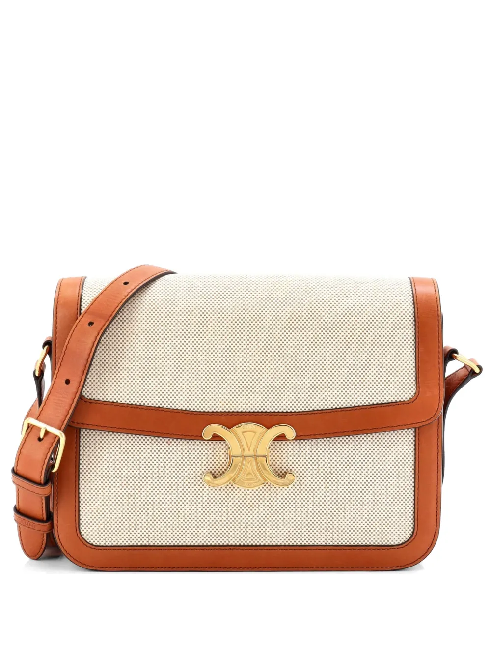 Pre-owned Celine Triomphe Shoulder Bag Canvas With Leather Medium Crossbody Bag In Brown