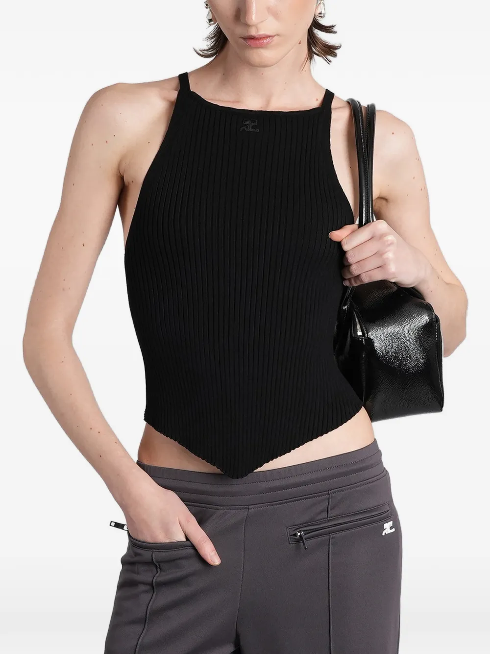 Courrèges pointy rib-knit tank top - Nero