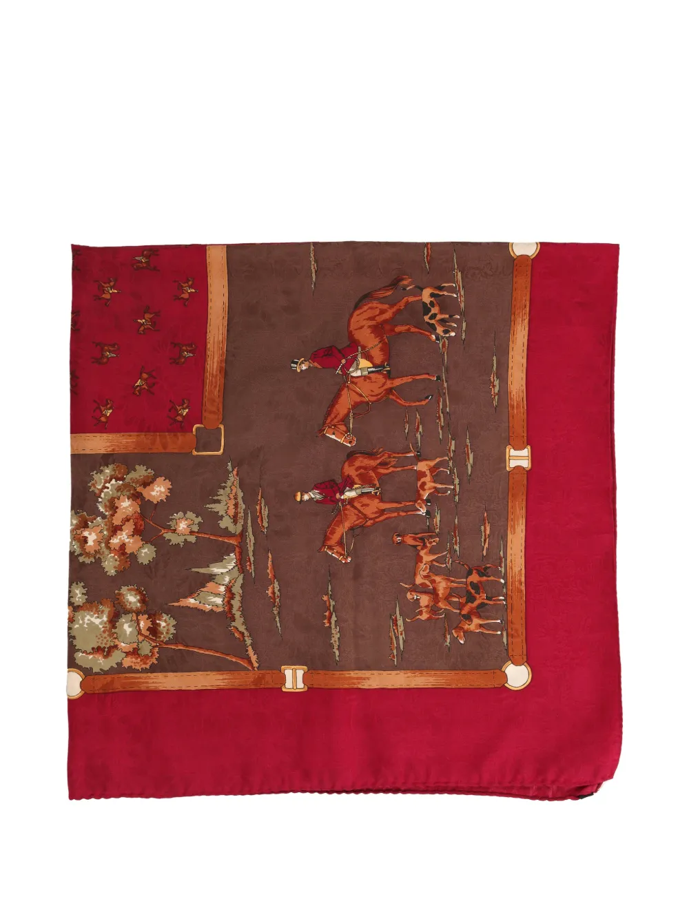 Pre-owned Vintage Horse-print Scarf In Brown
