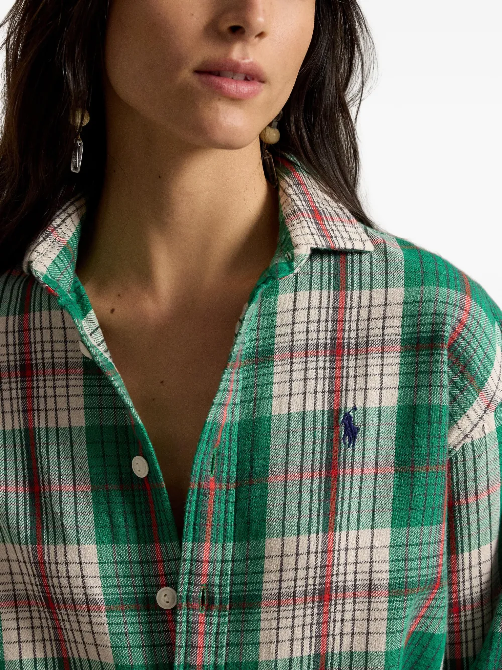 Polo Ralph Lauren Ruimvallende geruite katoenen blouse Groen