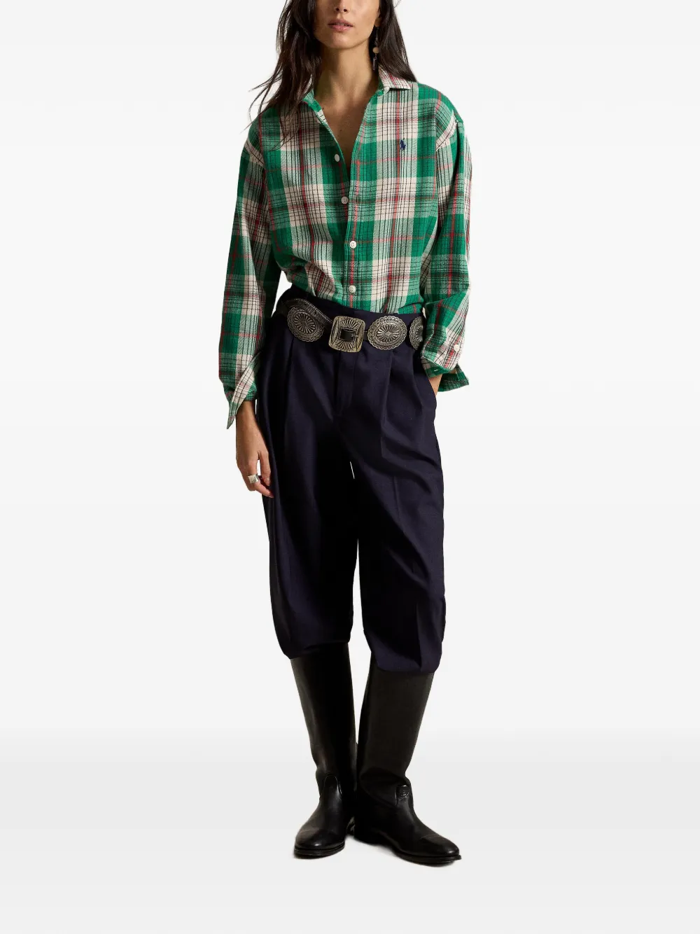 Polo Ralph Lauren Ruimvallende geruite katoenen blouse Groen