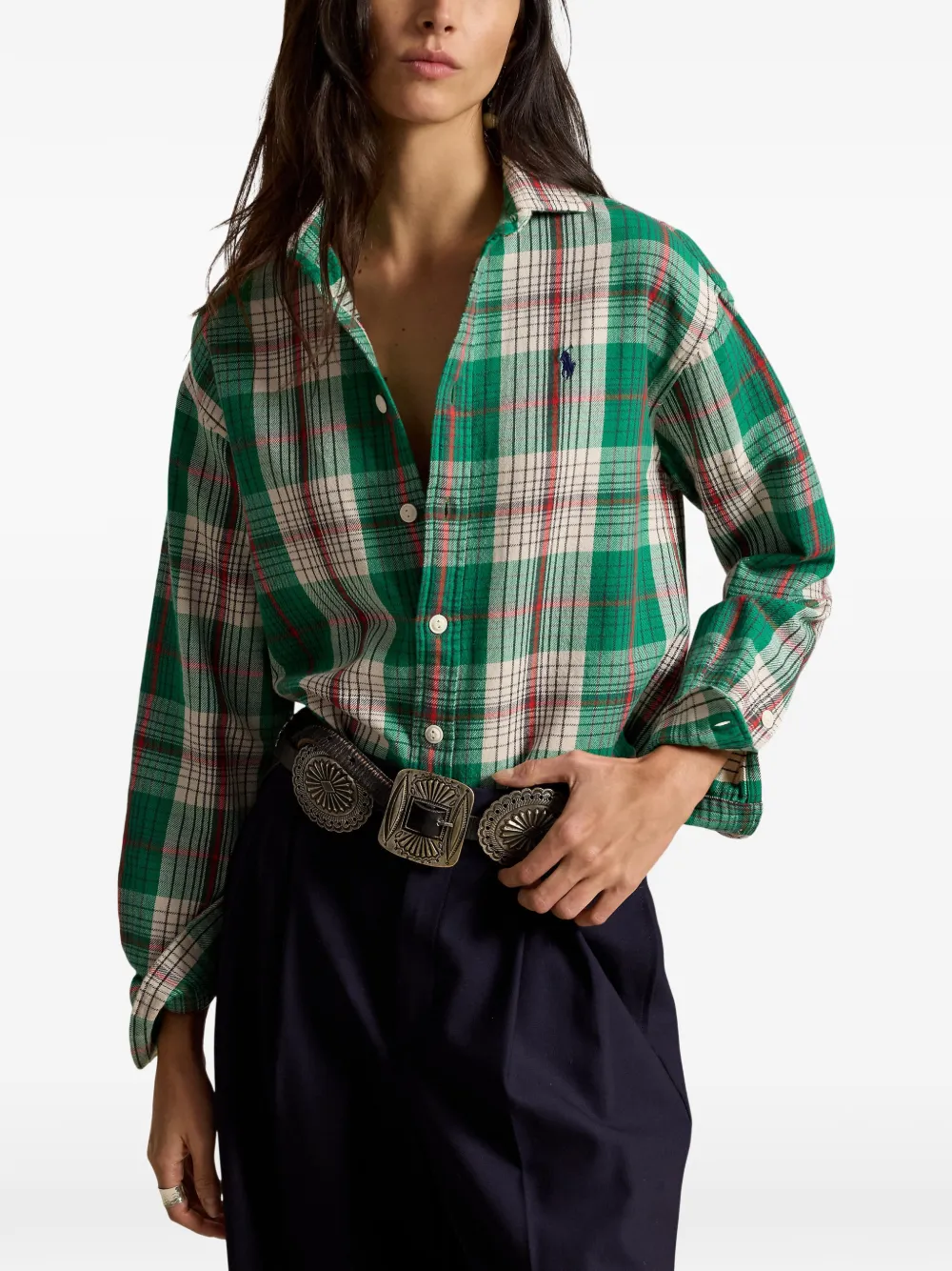 Polo Ralph Lauren Ruimvallende geruite katoenen blouse Groen