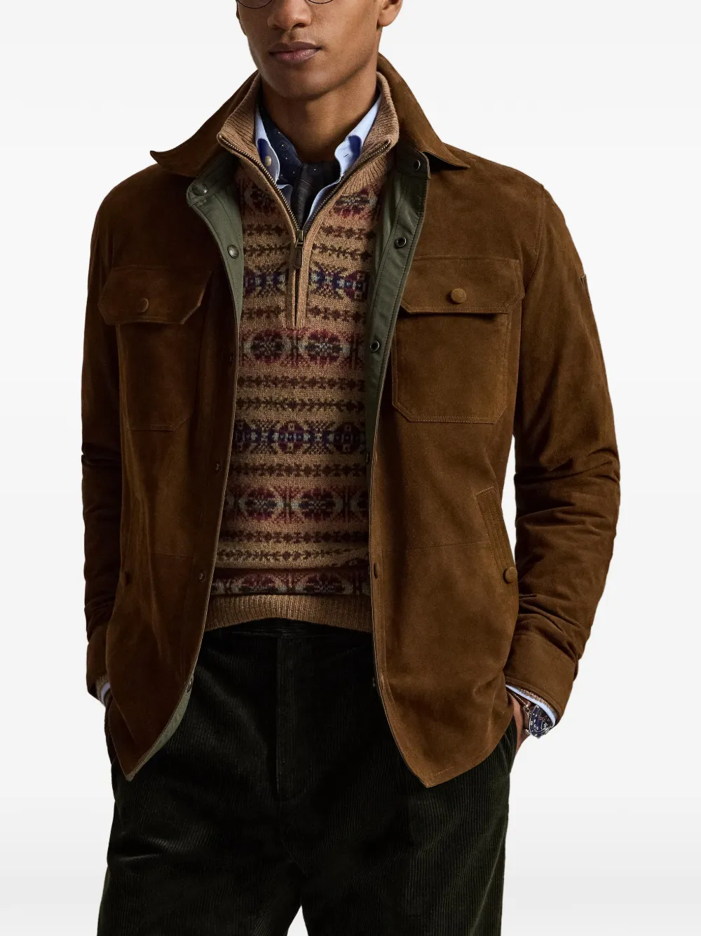 Polo Ralph Lauren Omkeerbaar jack van suède taffeta Bruin