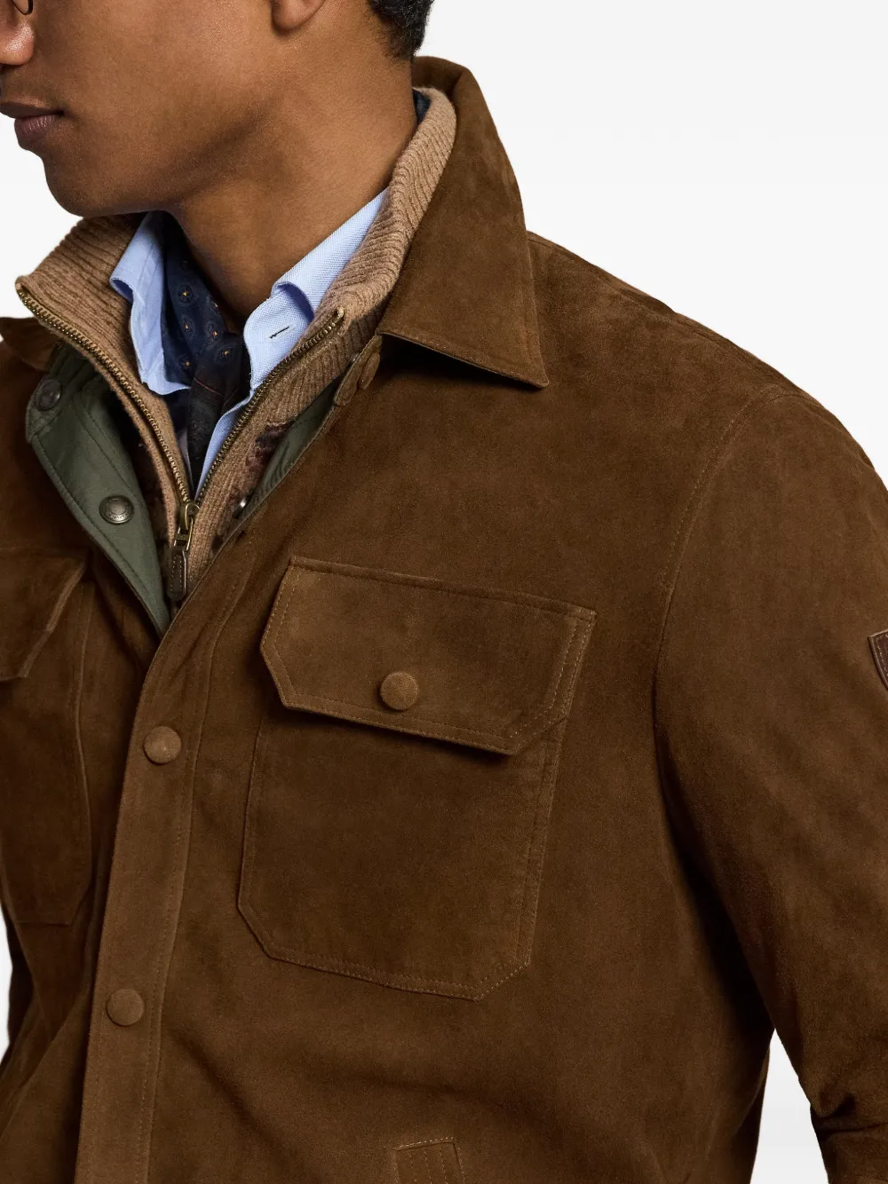 Polo Ralph Lauren Omkeerbaar jack van suède taffeta Bruin