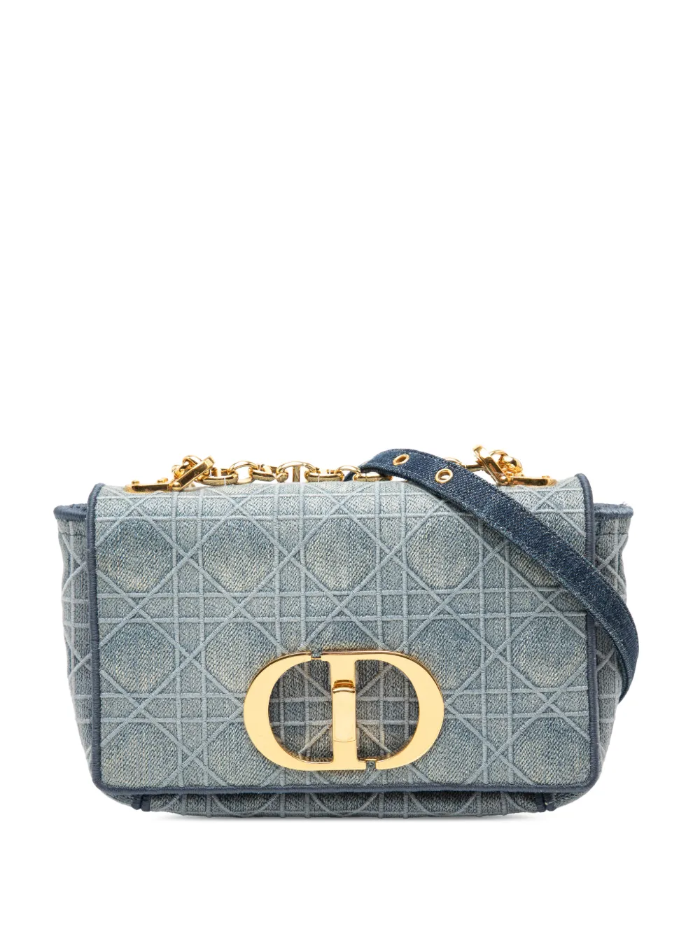 Christian Dior Pre-Owned 2020 Small Embroidered Denim Cannage Caro Bag crossbody bag - Blu