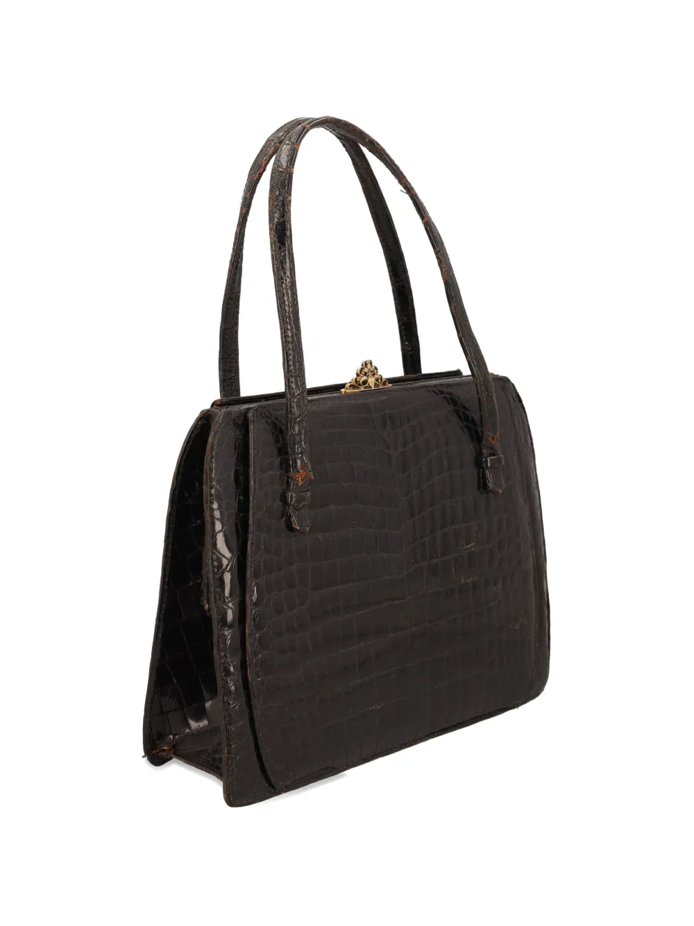 Pre-owned Vintage Crocodile-embossed Tote Bag In Black