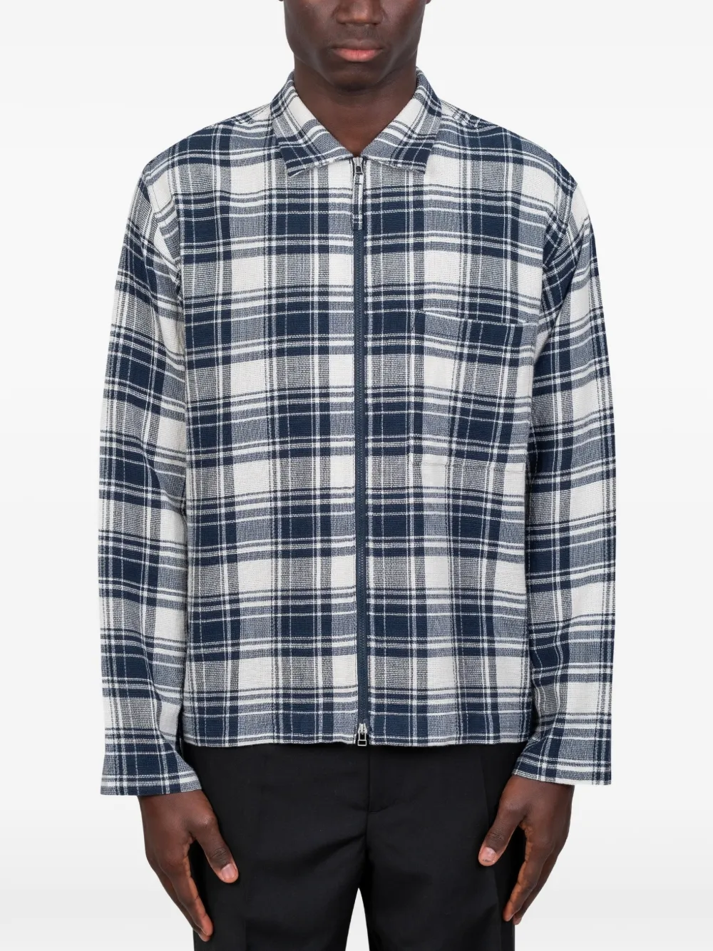 Universal Works zipped plaid shirt - Blu